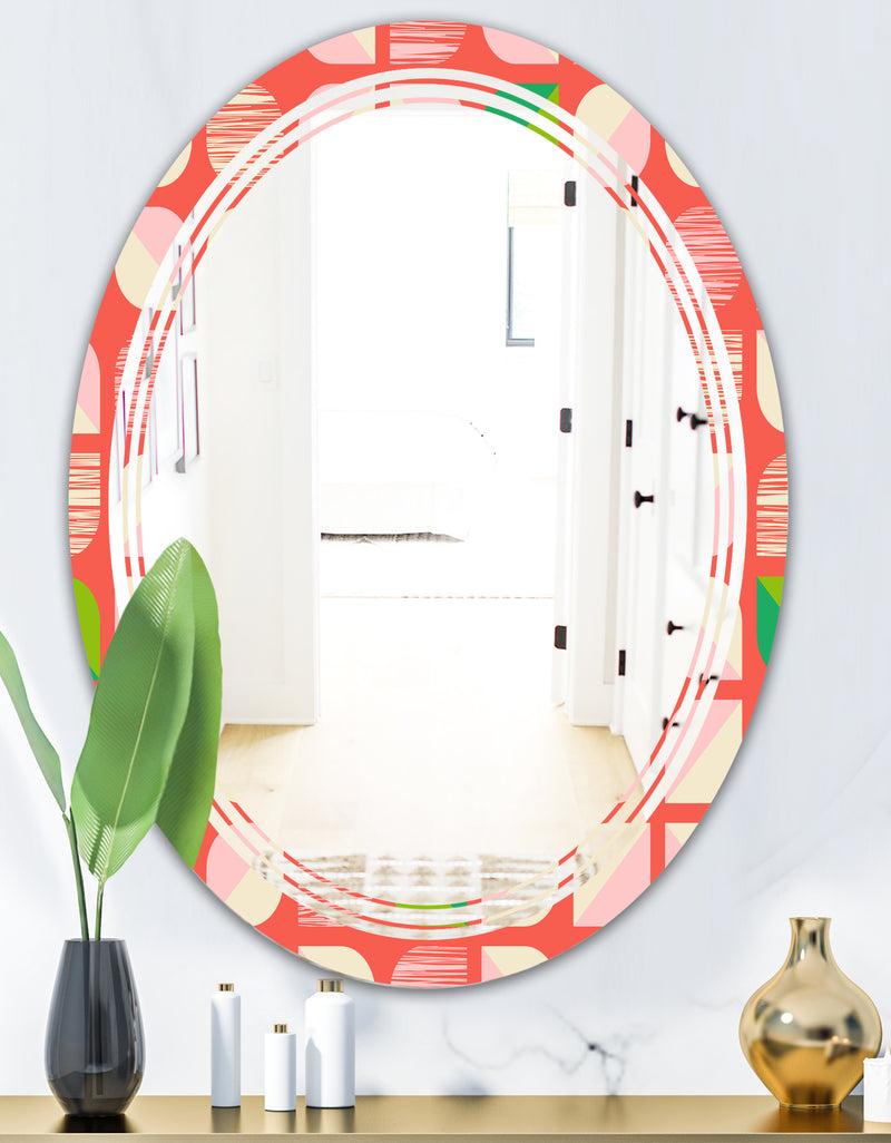 DesignQ Abstract Retro Geometric Pattern VIII - Modern Round Or Oval Wall Mirror - Triple C