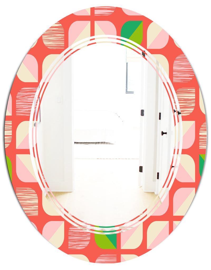 DesignQ Abstract Retro Geometric Pattern VIII - Modern Round Or Oval Wall Mirror - Triple C