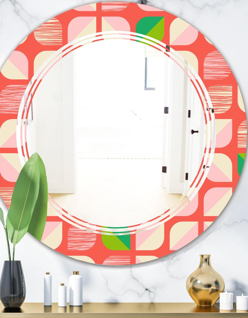 DesignQ Abstract Retro Geometric Pattern VIII - Modern Round or Oval Wall Mirror - Triple C
