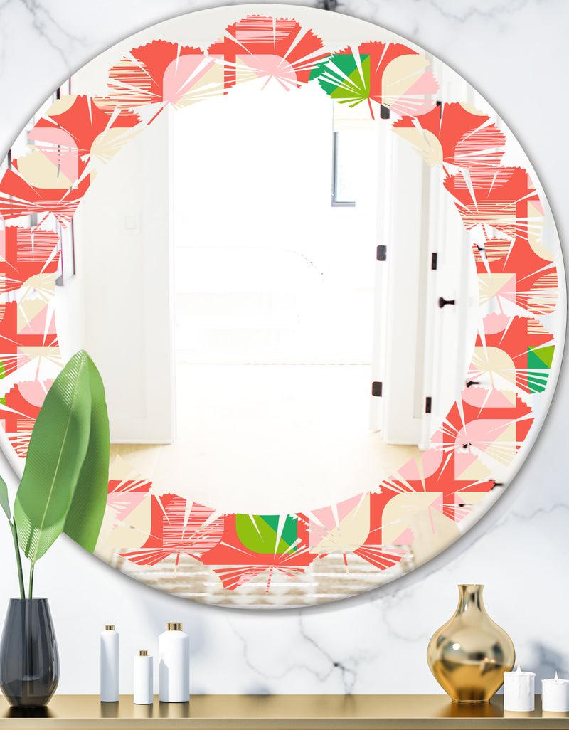 DesignQ Abstract Retro Geometric Pattern VIII - Modern Round or Oval Wall Mirror - Leaves
