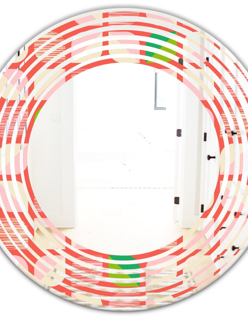 DesignQ Abstract Retro Geometric Pattern VIII - Modern Round Or Oval Wall Mirror - Wave