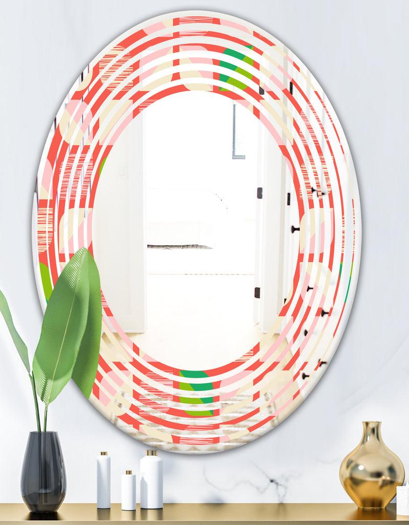 DesignQ Abstract Retro Geometric Pattern VIII - Modern Round Or Oval Wall Mirror - Wave