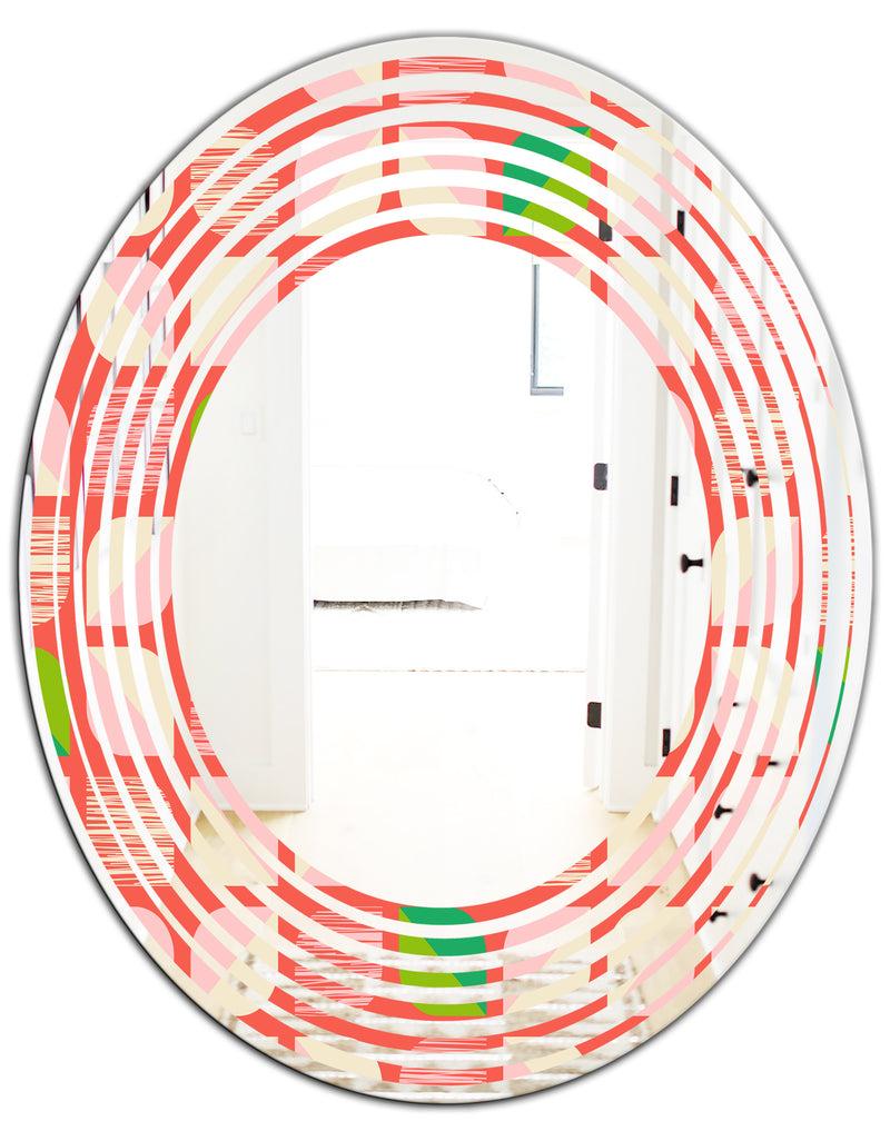 DesignQ Abstract Retro Geometric Pattern VIII - Modern Round Or Oval Wall Mirror - Wave
