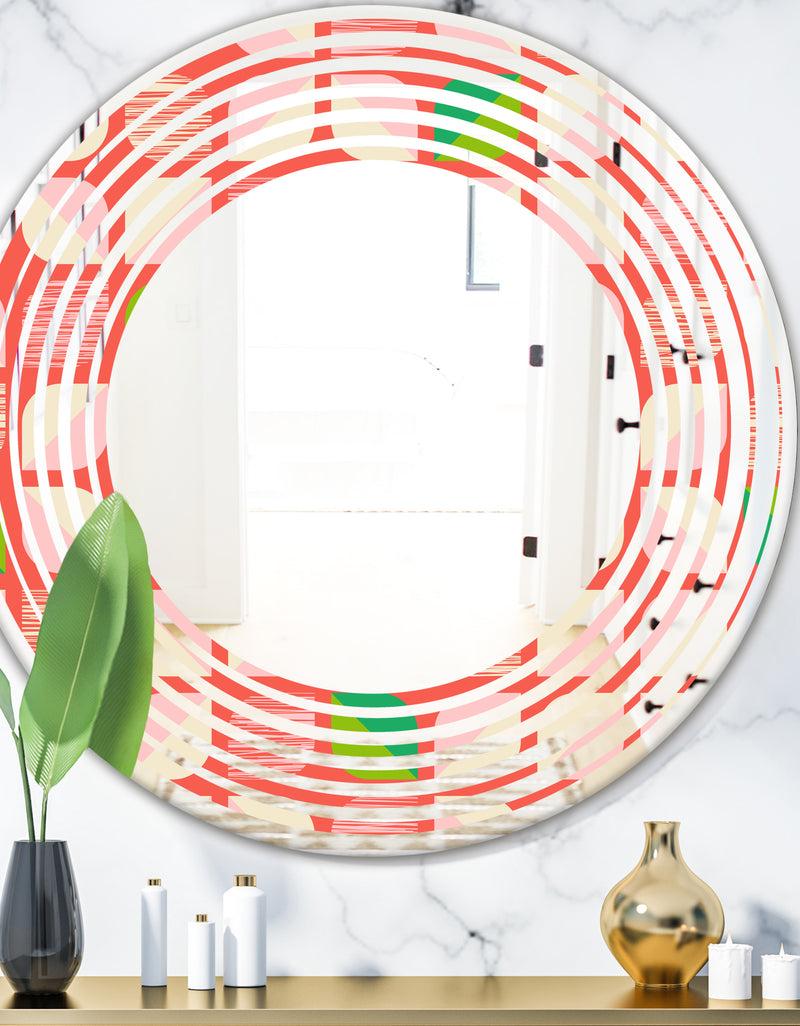 DesignQ Abstract Retro Geometric Pattern VIII - Modern Round or Oval Wall Mirror - Wave