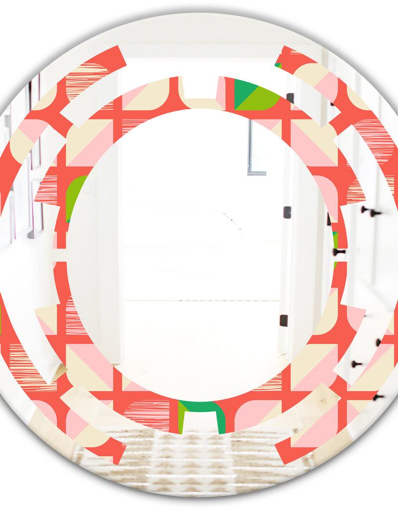 DesignQ Abstract Retro Geometric Pattern VIII - Modern Round Or Oval Wall Mirror - Space