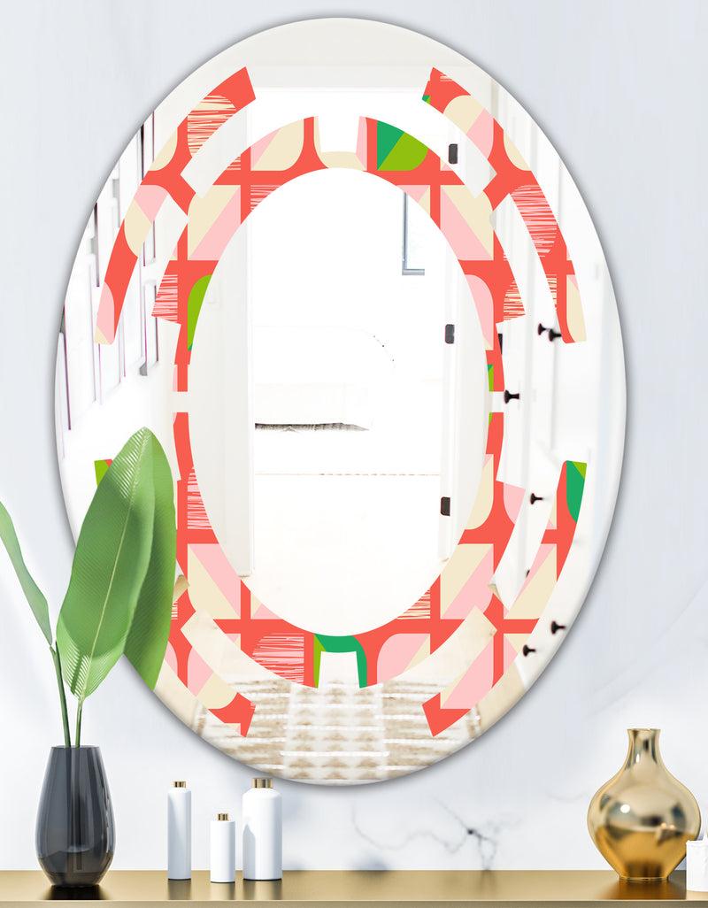 DesignQ Abstract Retro Geometric Pattern VIII - Modern Round Or Oval Wall Mirror - Space