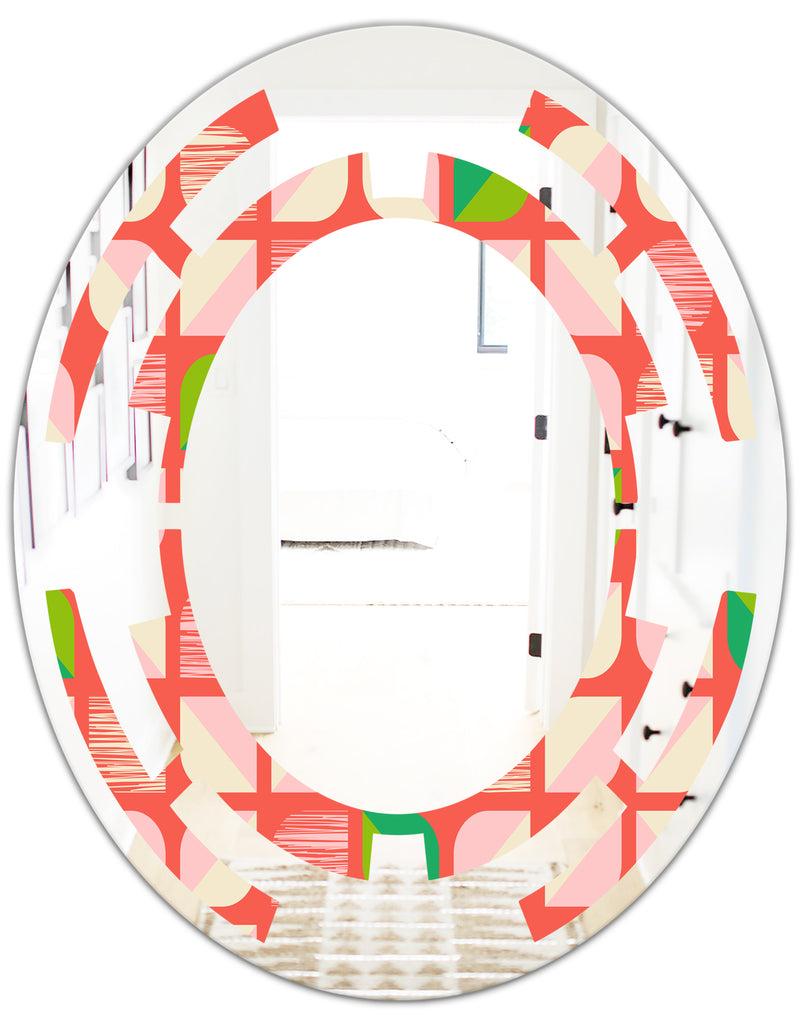 DesignQ Abstract Retro Geometric Pattern VIII - Modern Round Or Oval Wall Mirror - Space