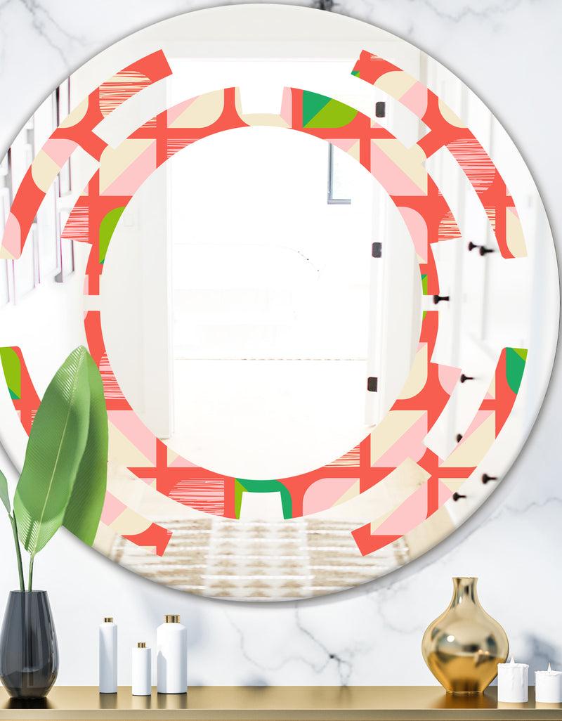 DesignQ Abstract Retro Geometric Pattern VIII - Modern Round or Oval Wall Mirror - Space