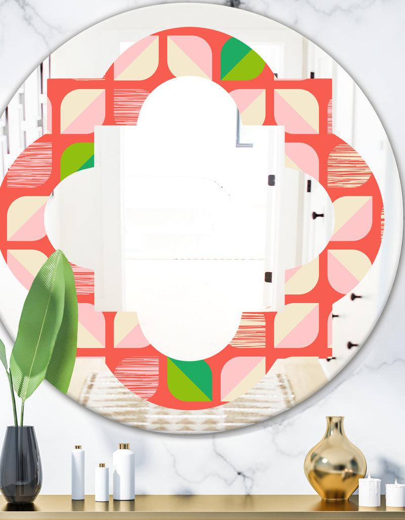 DesignQ Abstract Retro Geometric Pattern VIII - Modern Round or Oval Wall Mirror - Quatrefoil