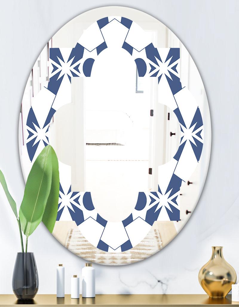 DesignQ Abstract Retro Geometrical Design I - Modern Round Or Oval Wall Mirror - Quatrefoil