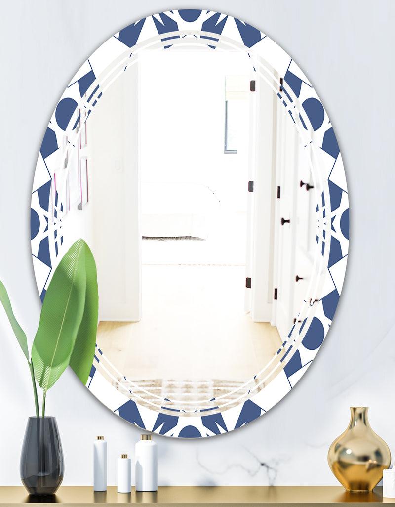 DesignQ Abstract Retro Geometrical Design I - Modern Round Or Oval Wall Mirror - Triple C