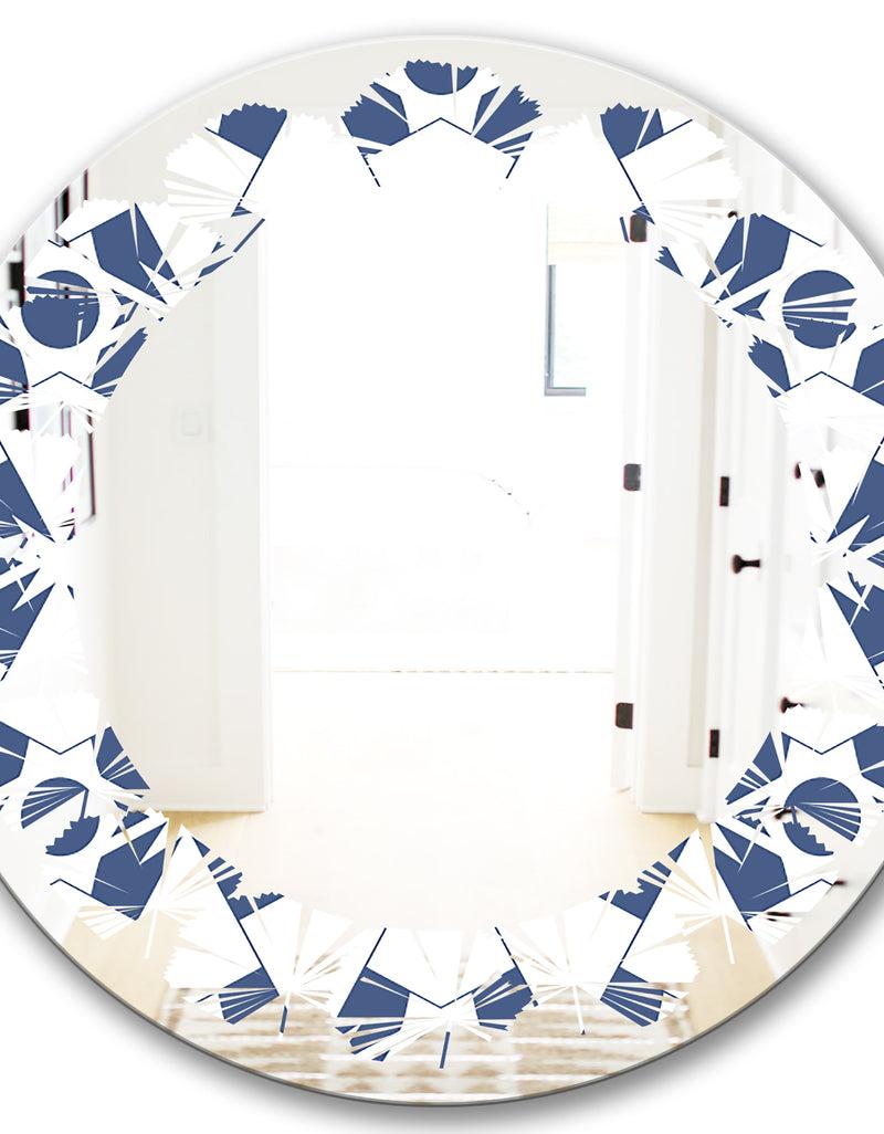 DesignQ Abstract Retro Geometrical Design I - Modern Round Or Oval Wall Mirror - Leaves