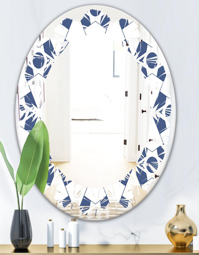 DesignQ Abstract Retro Geometrical Design I - Modern Round Or Oval Wall Mirror - Leaves