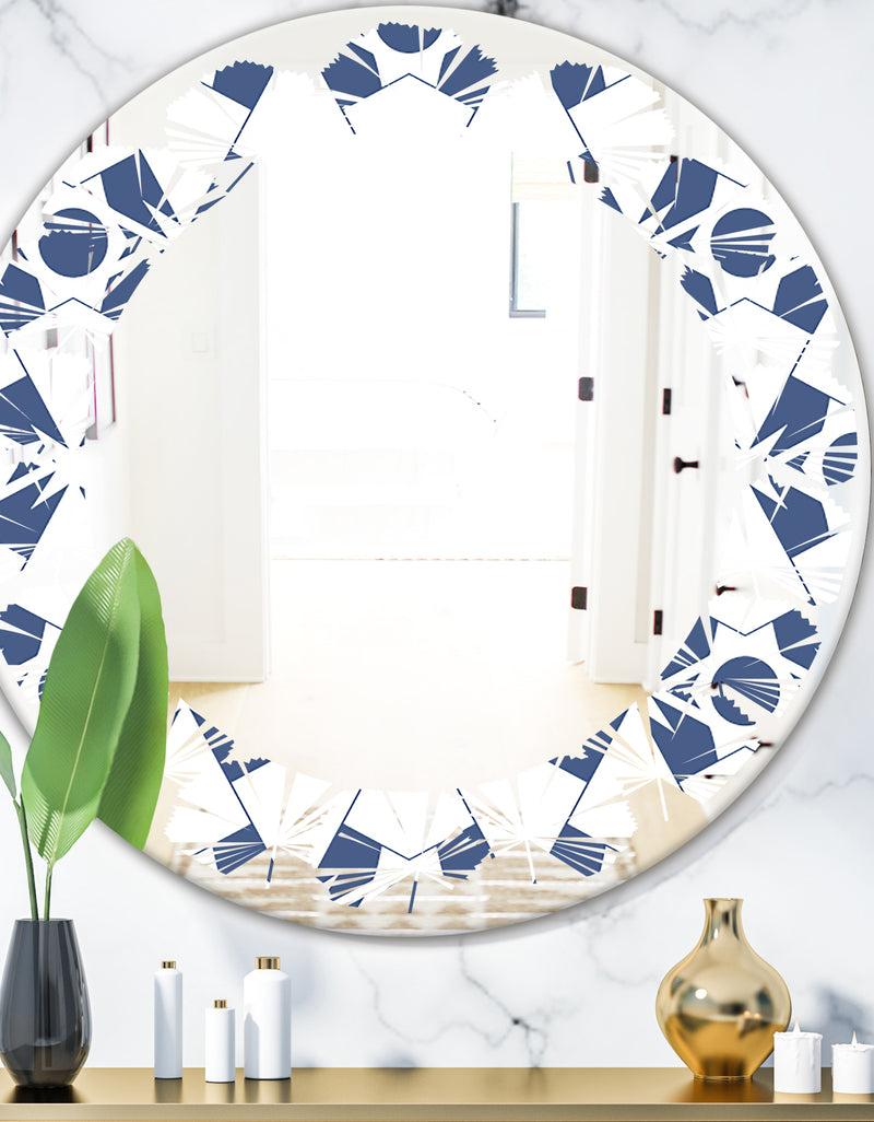 DesignQ Abstract Retro Geometrical Design I - Modern Round or Oval Wall Mirror - Leaves