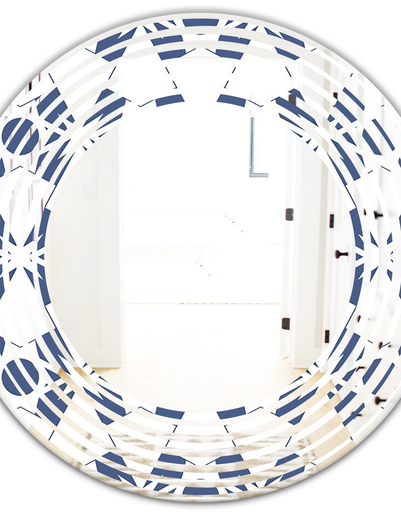 DesignQ Abstract Retro Geometrical Design I - Modern Round Or Oval Wall Mirror - Wave