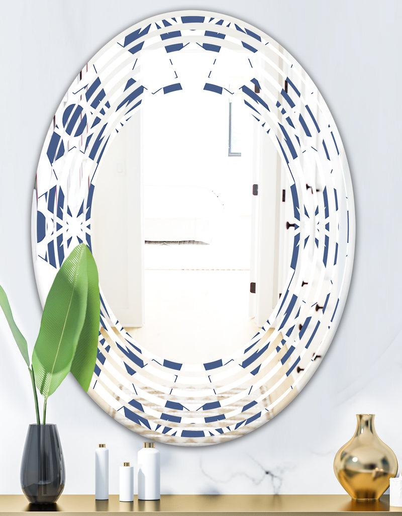 DesignQ Abstract Retro Geometrical Design I - Modern Round Or Oval Wall Mirror - Wave