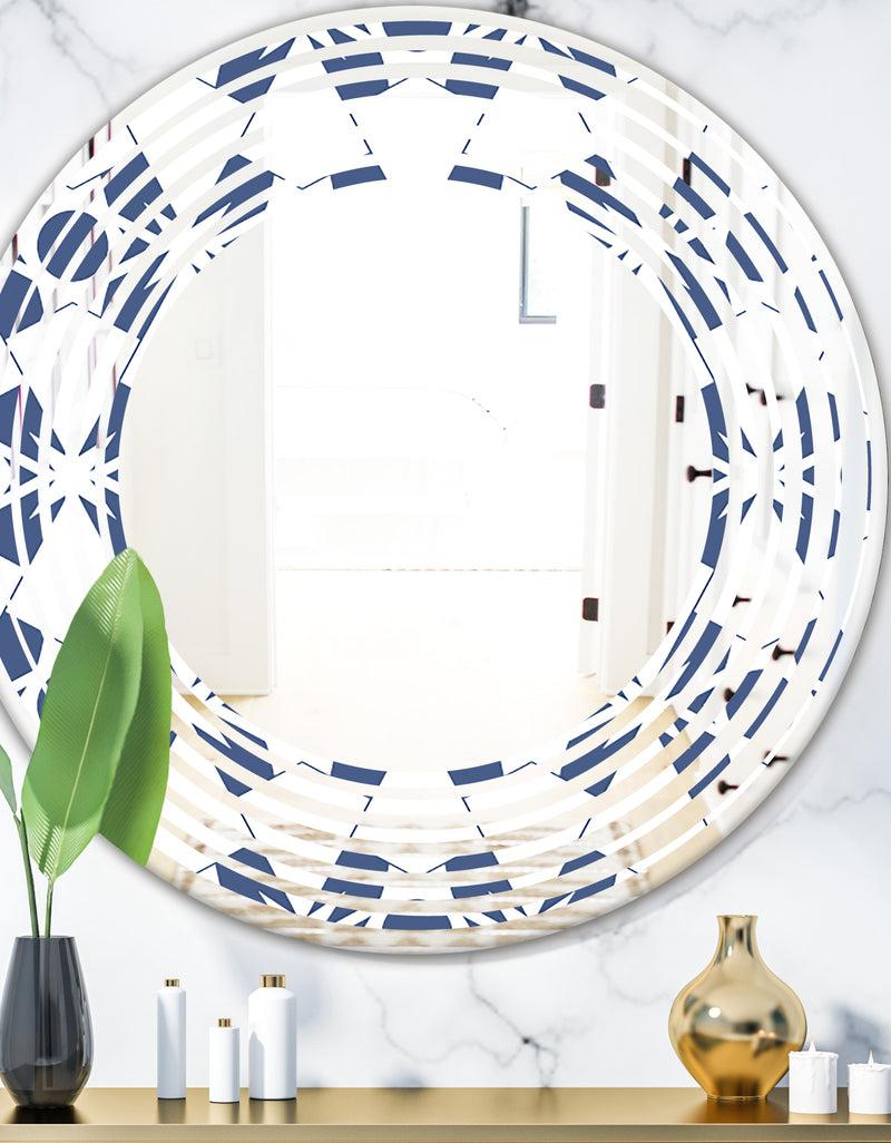 DesignQ Abstract Retro Geometrical Design I - Modern Round or Oval Wall Mirror - Wave