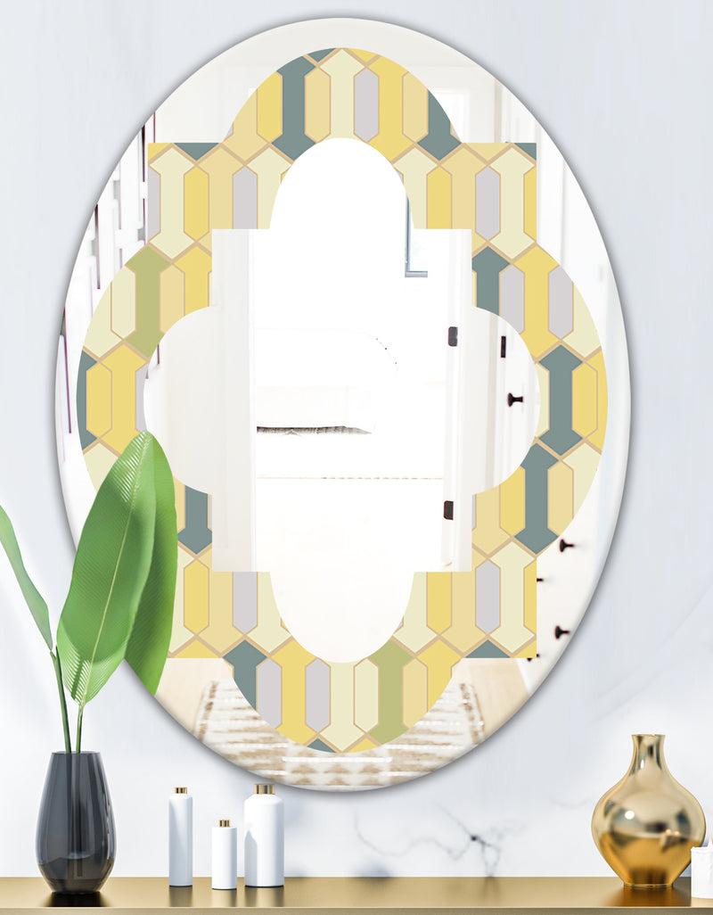 DesignQ Abstract Retro Geometrical Design II - Modern Round Or Oval Wall Mirror - Quatrefoil