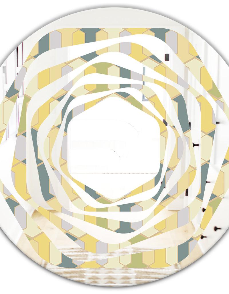 DesignQ Abstract Retro Geometrical Design II - Modern Round Or Oval Wall Mirror - Whirl