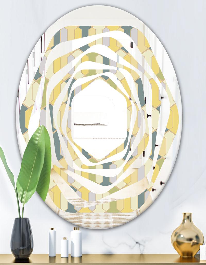 DesignQ Abstract Retro Geometrical Design II - Modern Round Or Oval Wall Mirror - Whirl