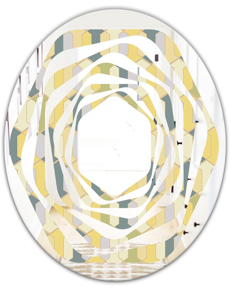 DesignQ Abstract Retro Geometrical Design II - Modern Round Or Oval Wall Mirror - Whirl