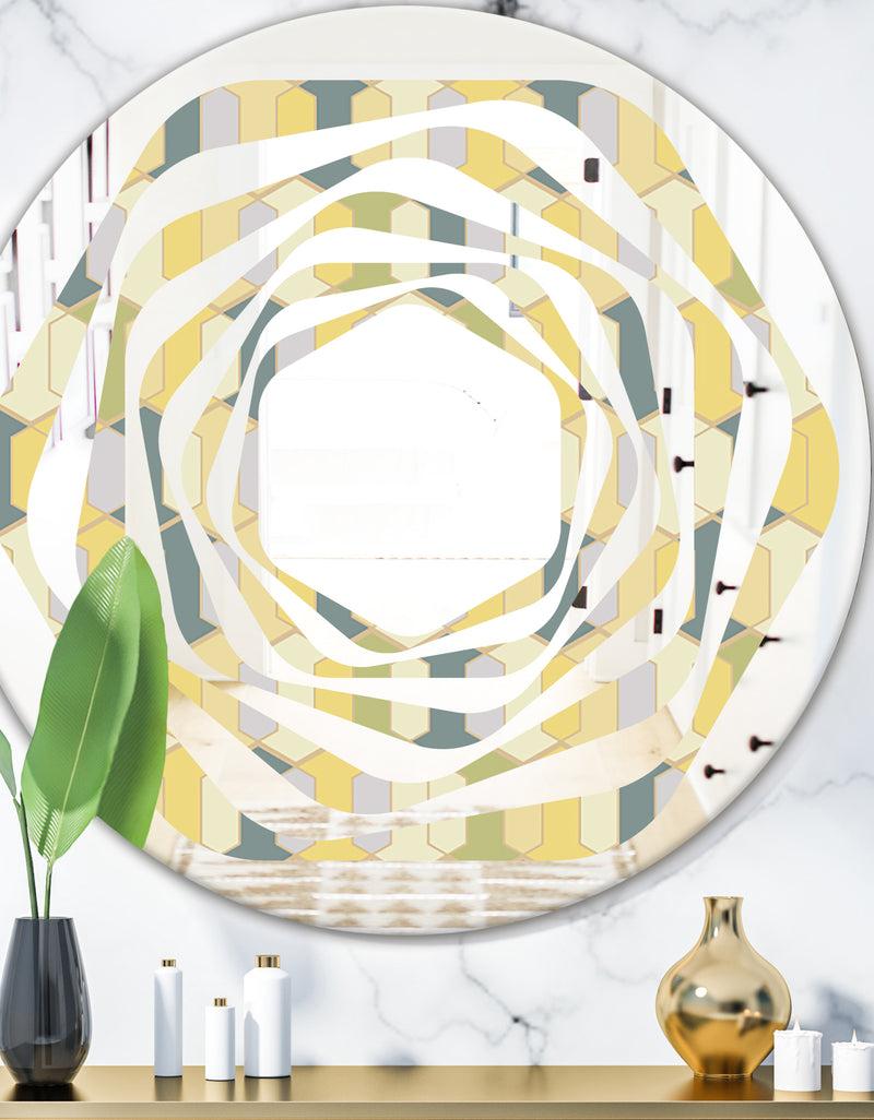 DesignQ Abstract Retro Geometrical Design II - Modern Round or Oval Wall Mirror - Whirl