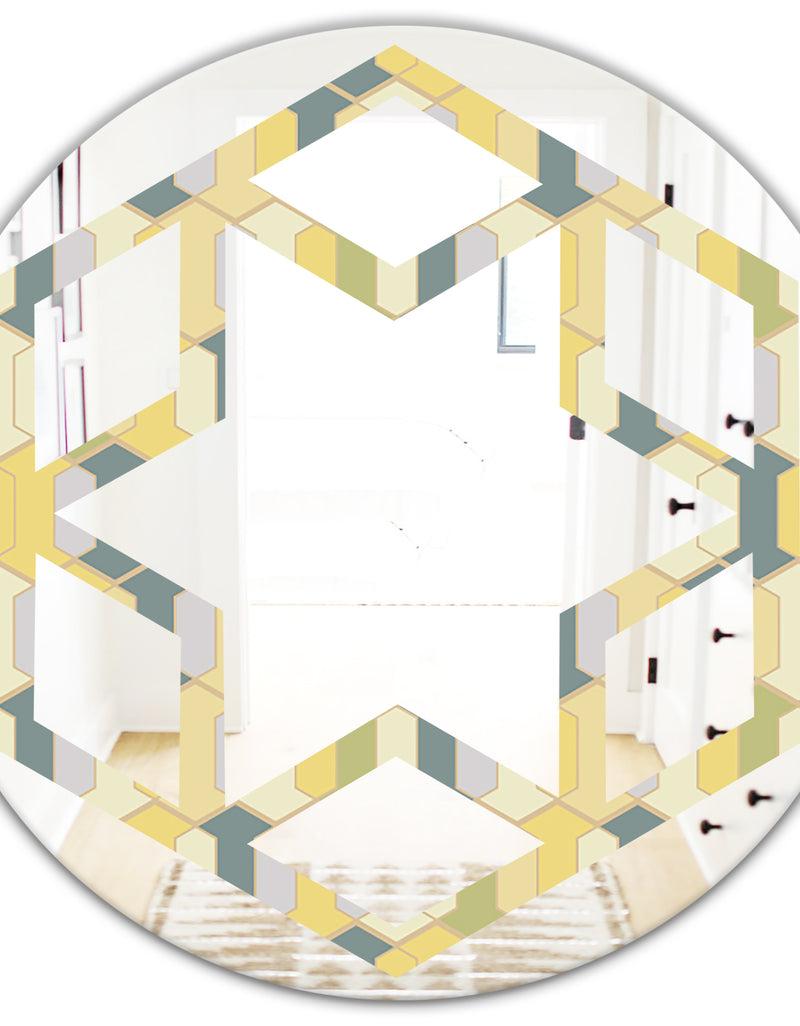 DesignQ Abstract Retro Geometrical Design II - Modern Round Or Oval Wall Mirror - Hexagon Star
