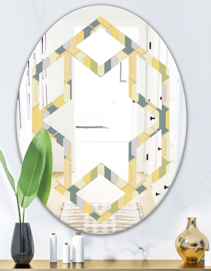 DesignQ Abstract Retro Geometrical Design II - Modern Round Or Oval Wall Mirror - Hexagon Star