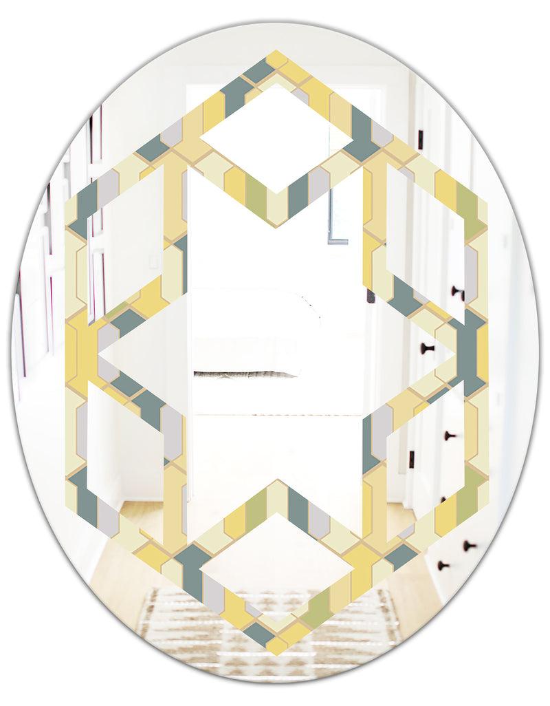 DesignQ Abstract Retro Geometrical Design II - Modern Round Or Oval Wall Mirror - Hexagon Star