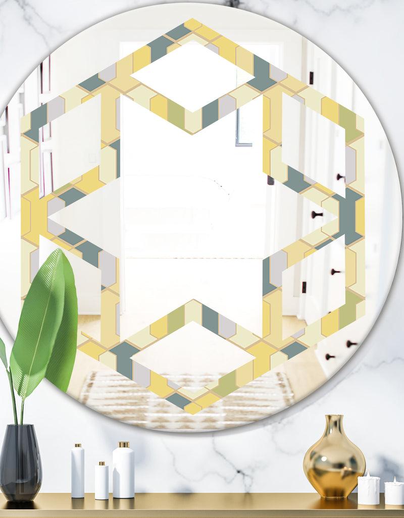DesignQ Abstract Retro Geometrical Design II - Modern Round or Oval Wall Mirror - Hexagon Star
