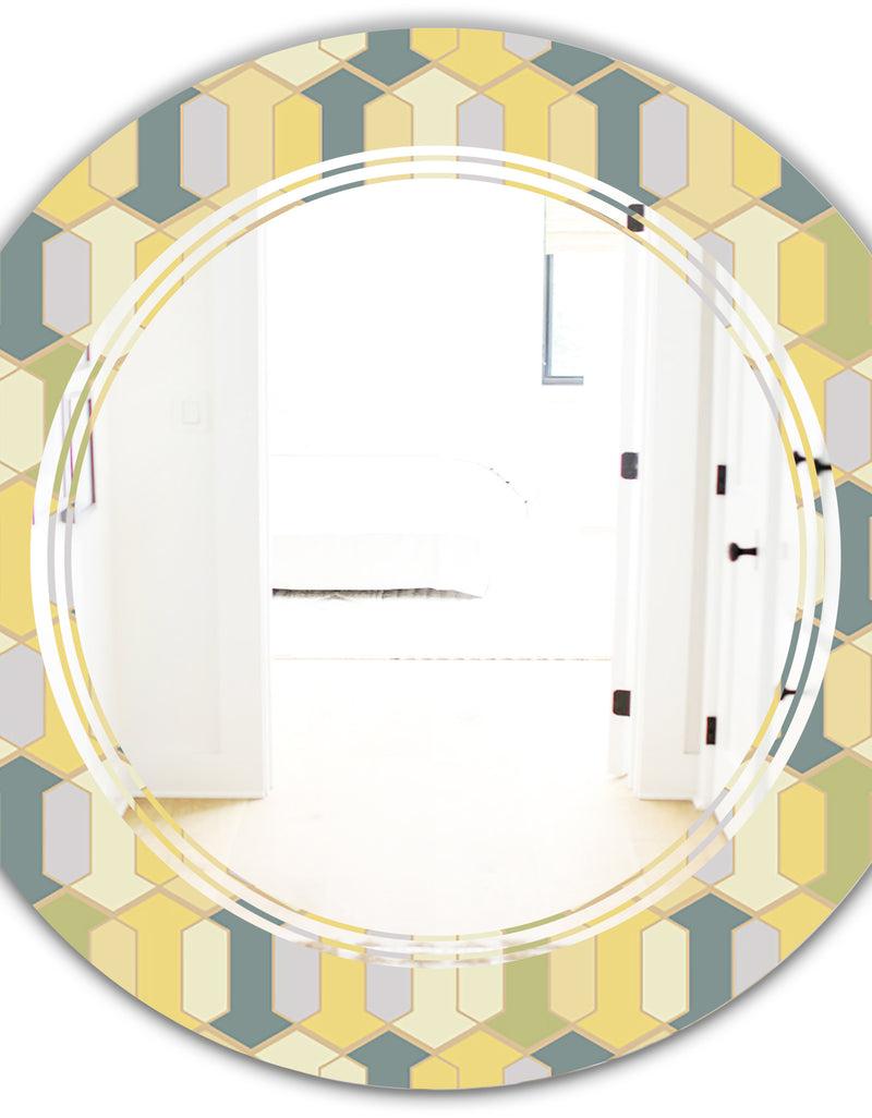 DesignQ Abstract Retro Geometrical Design II - Modern Round Or Oval Wall Mirror - Triple C