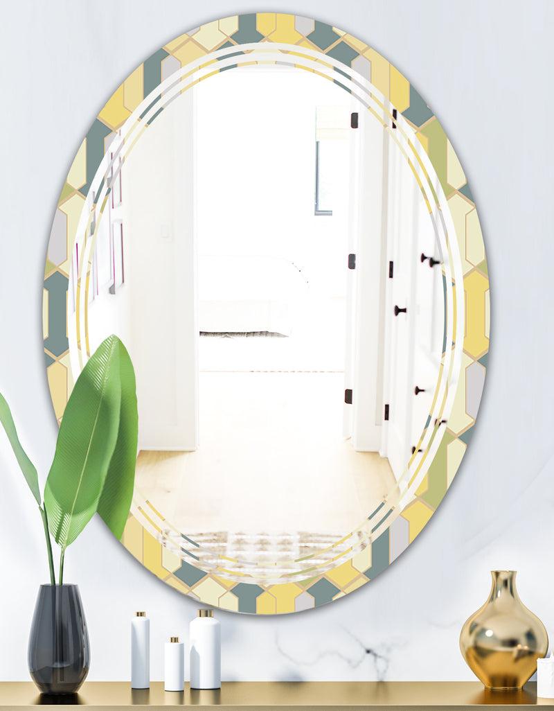 DesignQ Abstract Retro Geometrical Design II - Modern Round Or Oval Wall Mirror - Triple C