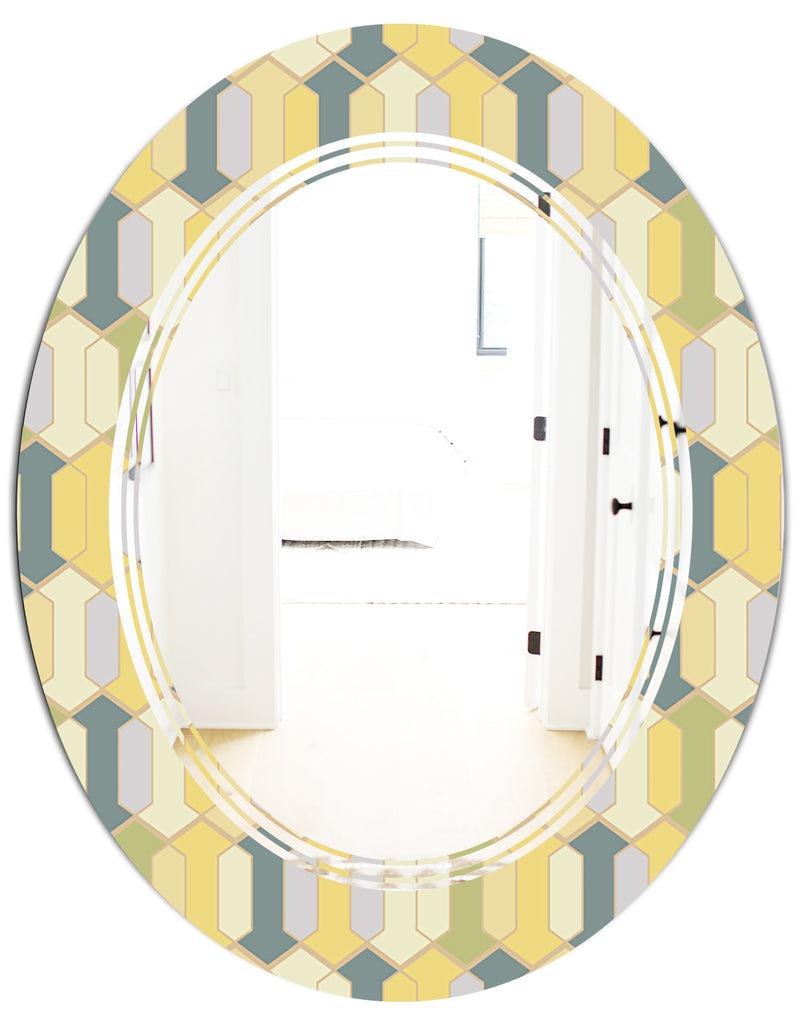DesignQ Abstract Retro Geometrical Design II - Modern Round Or Oval Wall Mirror - Triple C