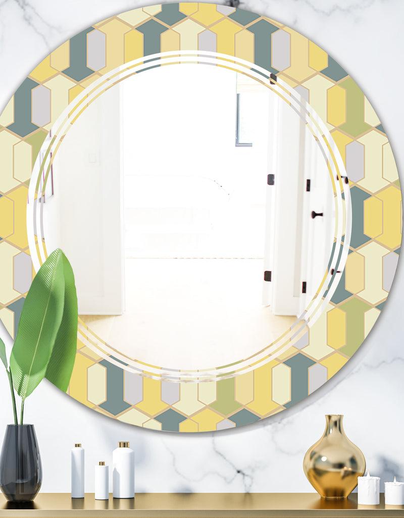 DesignQ Abstract Retro Geometrical Design II - Modern Round or Oval Wall Mirror - Triple C