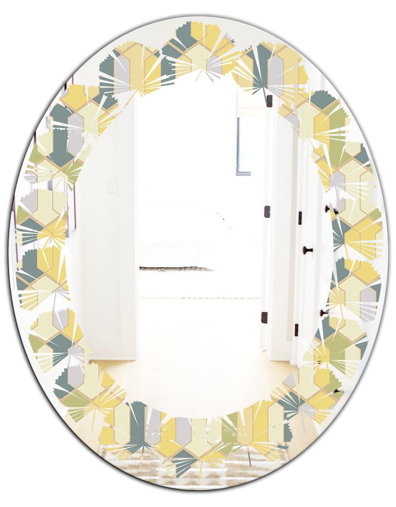 DesignQ Abstract Retro Geometrical Design II - Modern Round Or Oval Wall Mirror - Leaves
