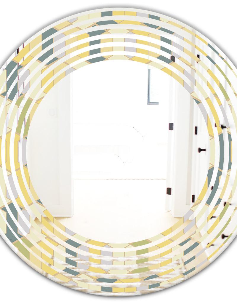 DesignQ Abstract Retro Geometrical Design II - Modern Round Or Oval Wall Mirror - Wave