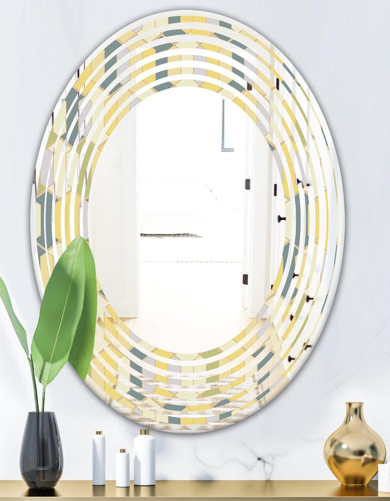 DesignQ Abstract Retro Geometrical Design II - Modern Round Or Oval Wall Mirror - Wave