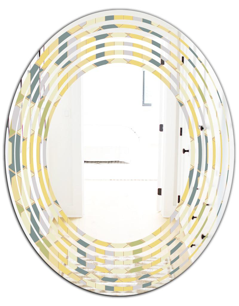 DesignQ Abstract Retro Geometrical Design II - Modern Round Or Oval Wall Mirror - Wave