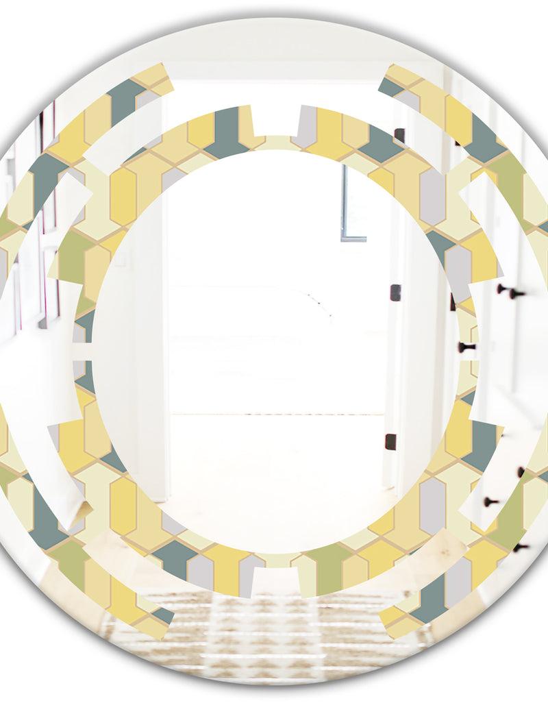 DesignQ Abstract Retro Geometrical Design II - Modern Round Or Oval Wall Mirror - Space