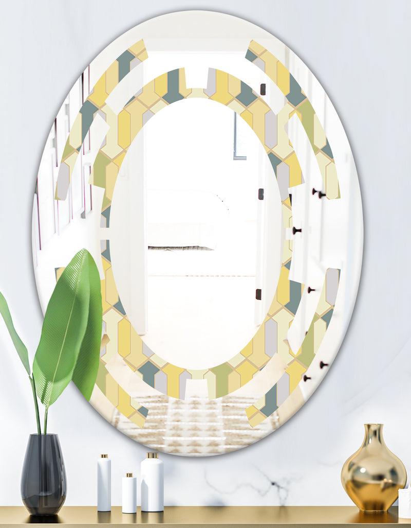 DesignQ Abstract Retro Geometrical Design II - Modern Round Or Oval Wall Mirror - Space