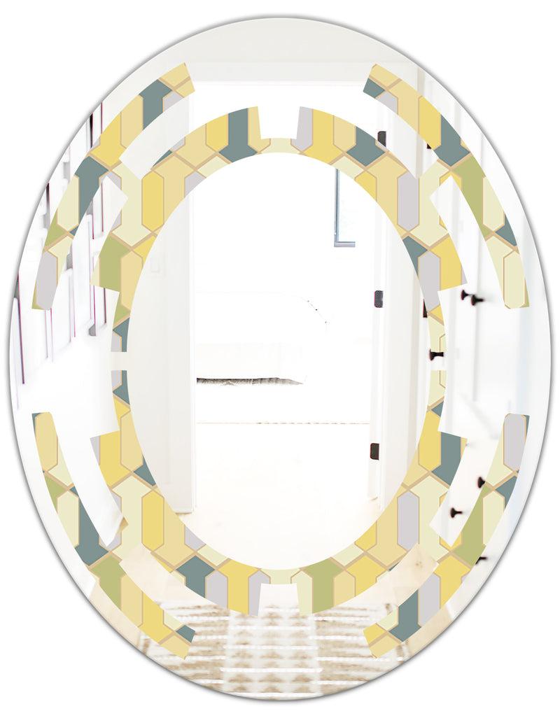 DesignQ Abstract Retro Geometrical Design II - Modern Round Or Oval Wall Mirror - Space