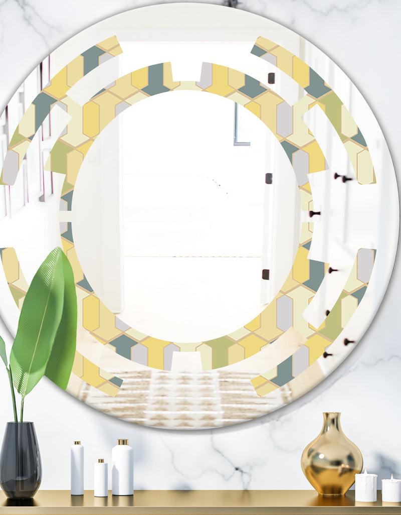DesignQ Abstract Retro Geometrical Design II - Modern Round or Oval Wall Mirror - Space