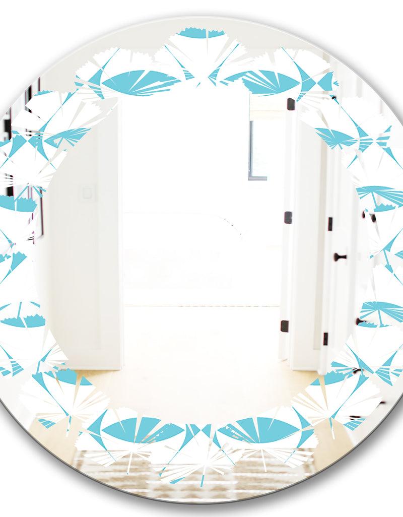DesignQ Abstract Retro Geometrical Design III - Modern Round Or Oval Wall Mirror - Leaves