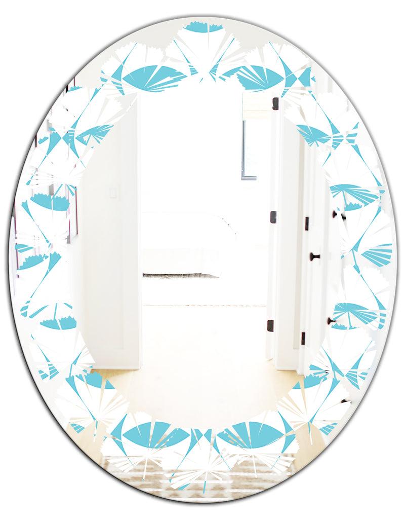 DesignQ Abstract Retro Geometrical Design III - Modern Round Or Oval Wall Mirror - Leaves