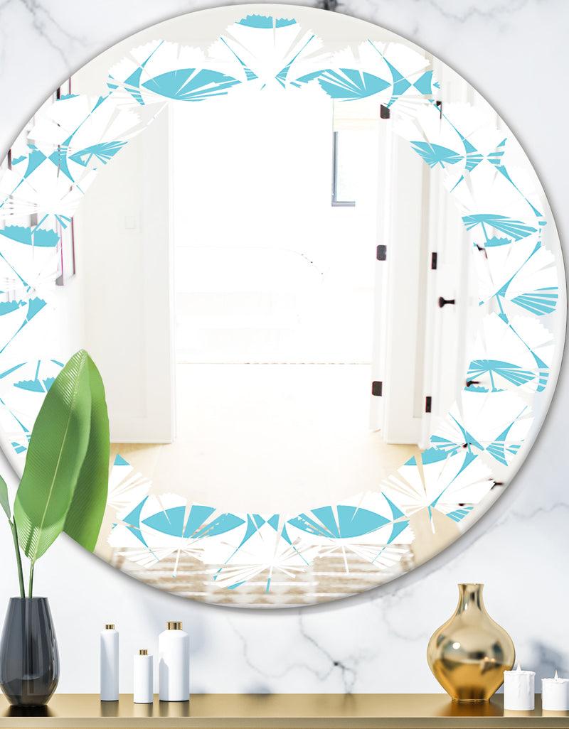 DesignQ Abstract Retro Geometrical Design III - Modern Round or Oval Wall Mirror - Leaves