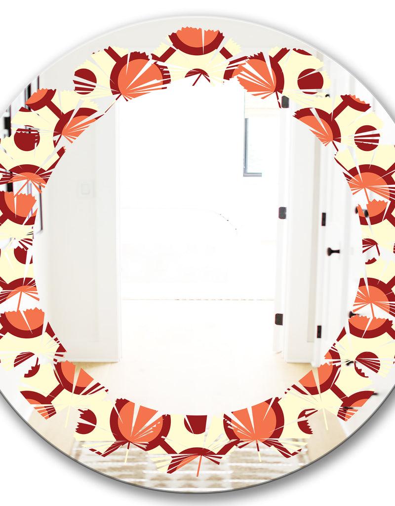 DesignQ Abstract Retro Geometrical Design IX - Modern Round Or Oval Wall Mirror - Leaves