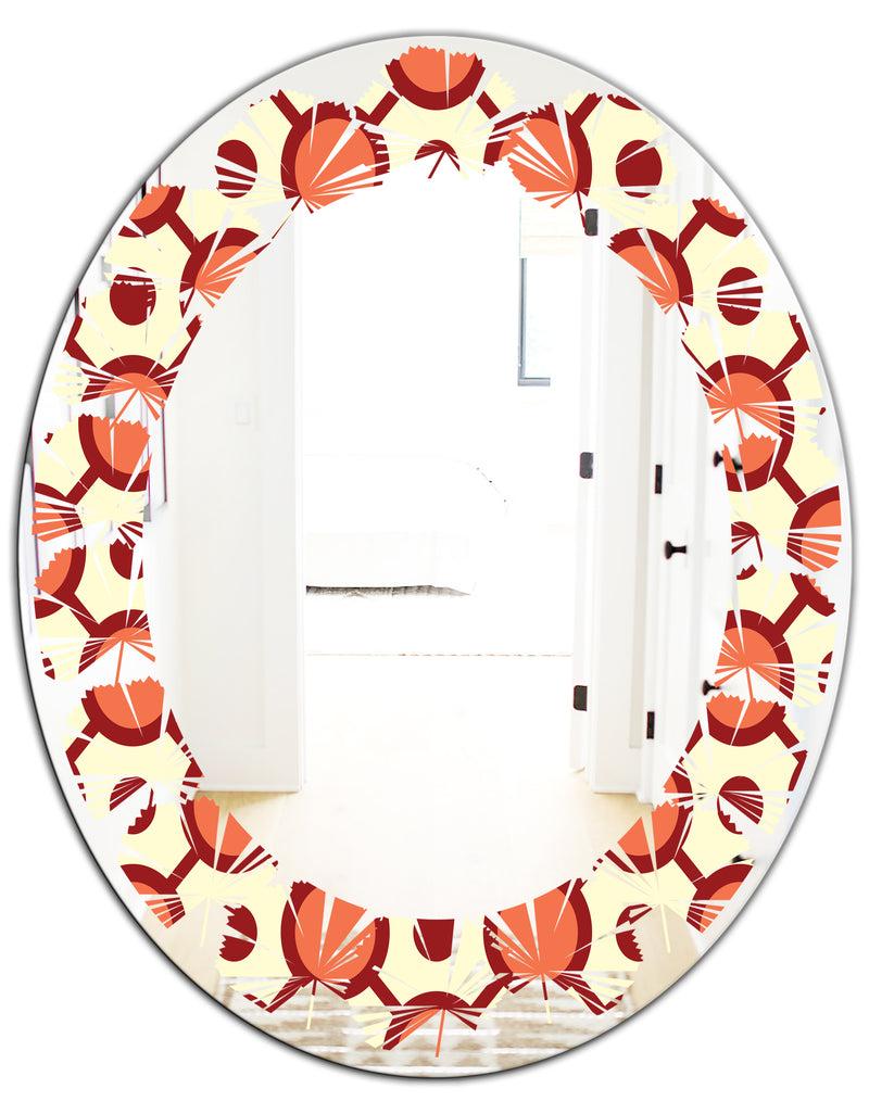 DesignQ Abstract Retro Geometrical Design IX - Modern Round Or Oval Wall Mirror - Leaves