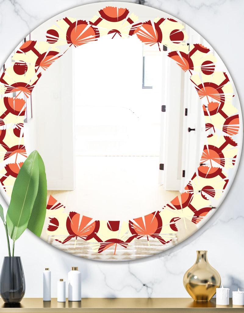 DesignQ Abstract Retro Geometrical Design IX - Modern Round or Oval Wall Mirror - Leaves