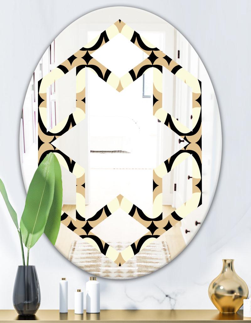 DesignQ Abstract Retro Geometrical Design VII - Modern Round Or Oval Wall Mirror - Hexagon Star