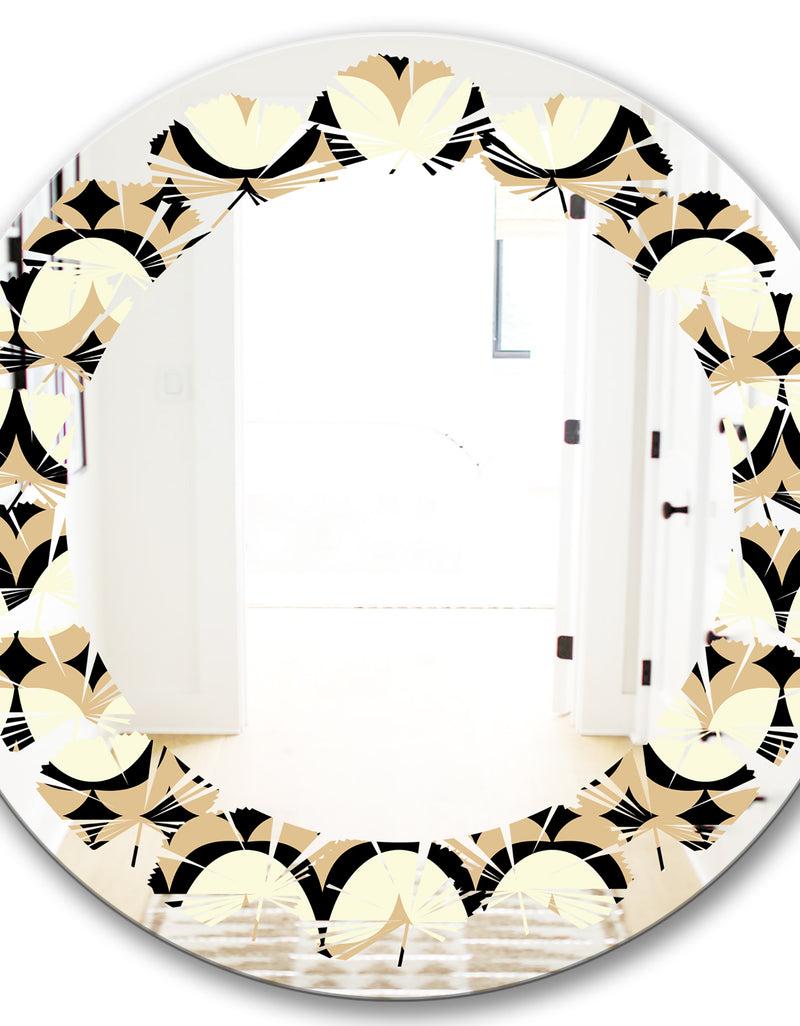 DesignQ Abstract Retro Geometrical Design VII - Modern Round Or Oval Wall Mirror - Leaves